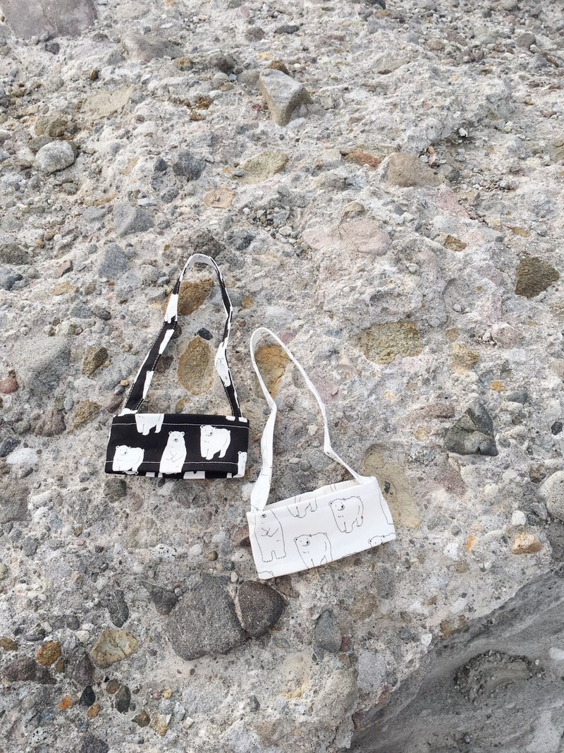 手作饮料杯提袋 / 胖胖北极熊 - 随行杯提袋/水壶袋 - 棉．麻 黑色