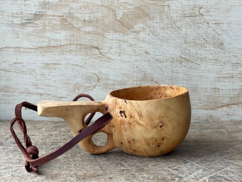 Kuksa 碗来自桦树节北方风格萨米 guksi Bushcraft 维京 kuksa 手工 - 咖啡杯/马克杯 - 木头 卡其色