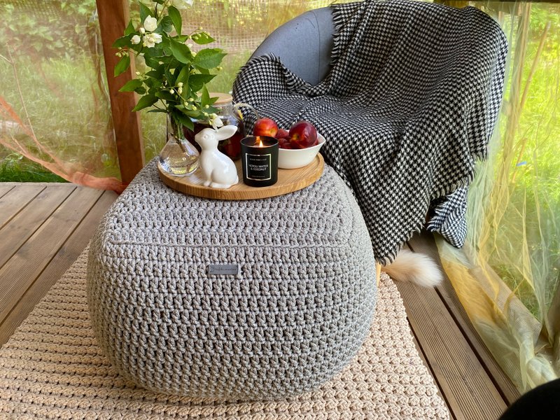 时尚户外搁脚凳 手工填充露台坐垫凳 - 椅子/沙发 - 聚酯纤维 