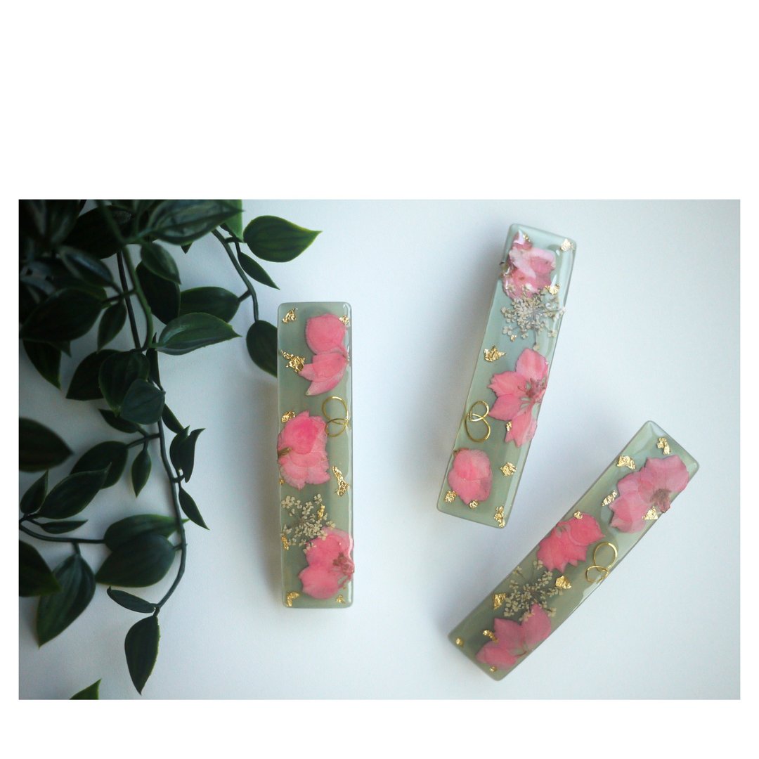 风雅 | 真花发饰 | 树脂发夹 | 弹簧夹 | hair clip - 发饰 - 其他材质 绿色
