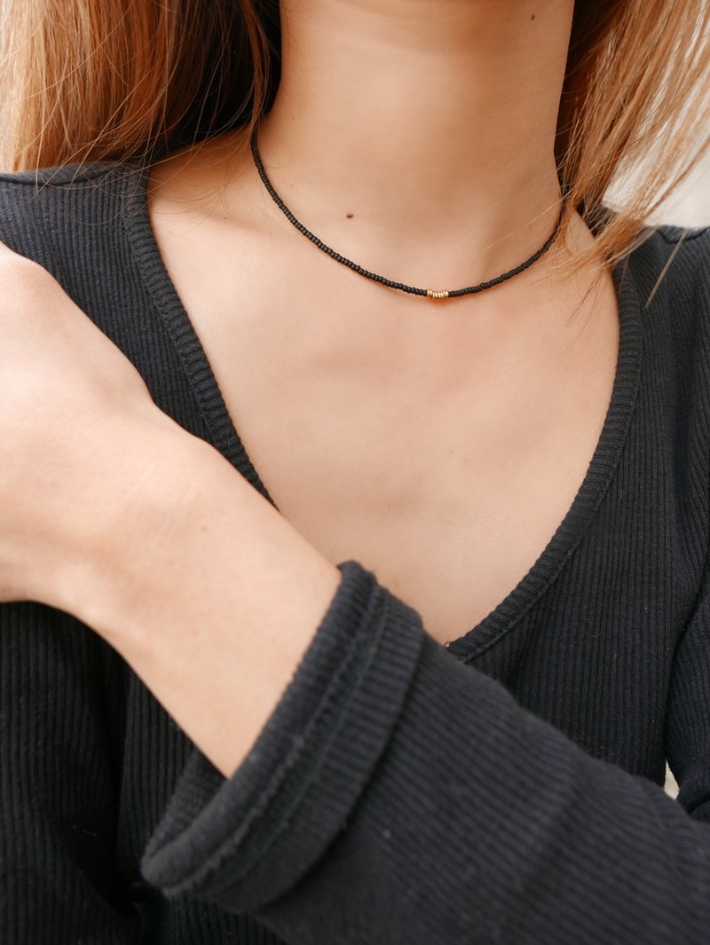 量身订制/黄铜/串珠项链/玻璃米珠 - 项链 - 玻璃 黑色