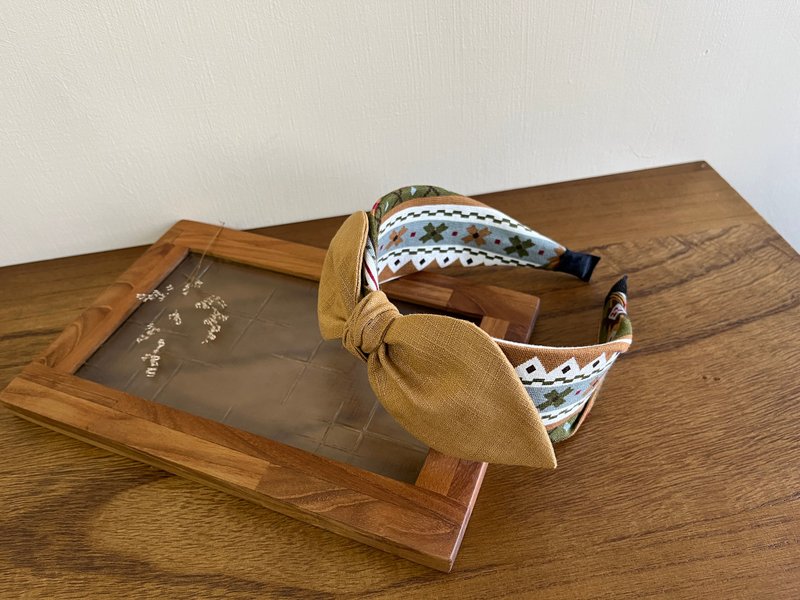 单小结发箍 / 民族 / 三色 - 发带/发箍 - 棉．麻 咖啡色