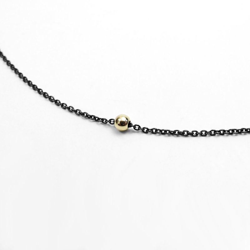 疯狂几何 | 极简3mm注金圆珠珠黑系925纯银项链.锁骨链.多层链 - 锁骨链 - 纯银 黑色