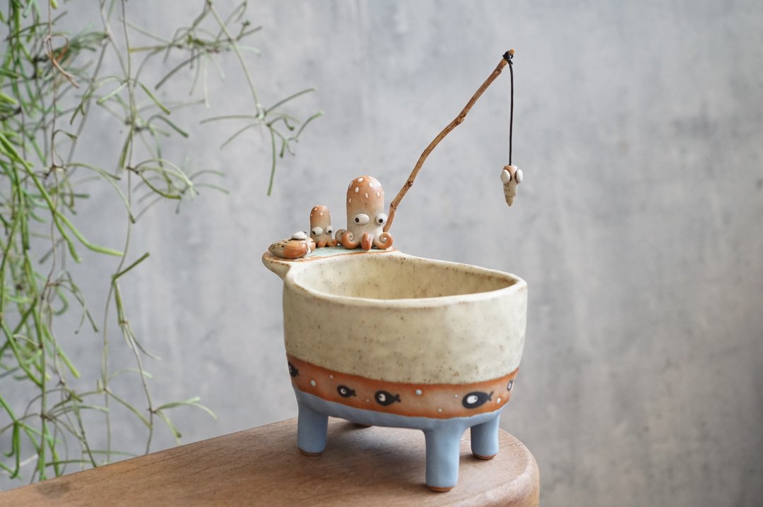 鱿鱼陶瓷锅手工陶瓷作品 - 花瓶/陶器 - 陶 多色