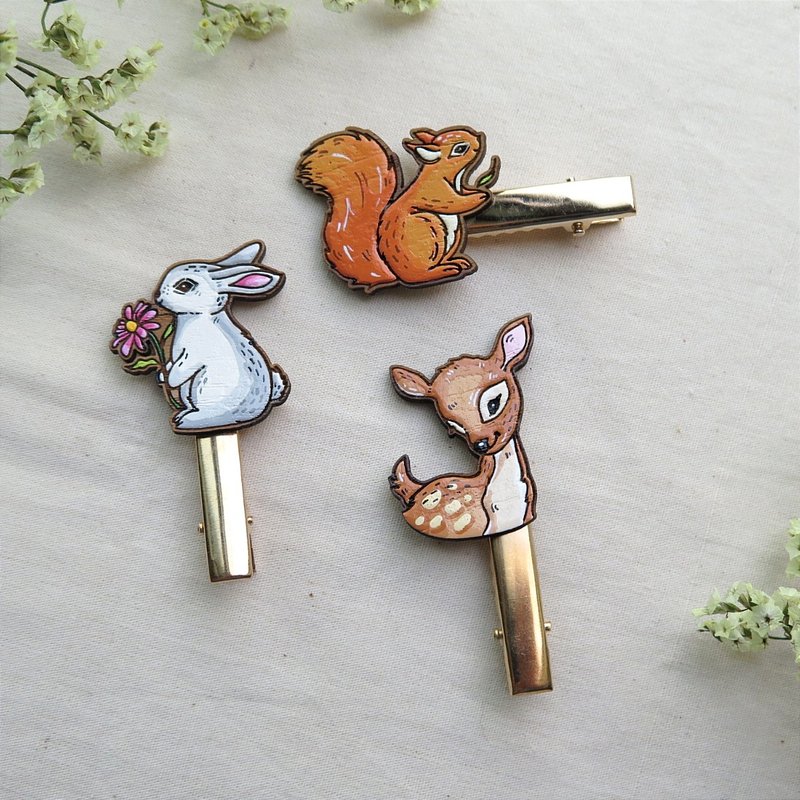 Wooden hair clip cute wild animals 01 - 发饰 - 木头 多色