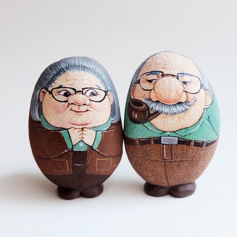 夫妇恋人手拉在石头上 - 玩偶/公仔 - 石头 绿色