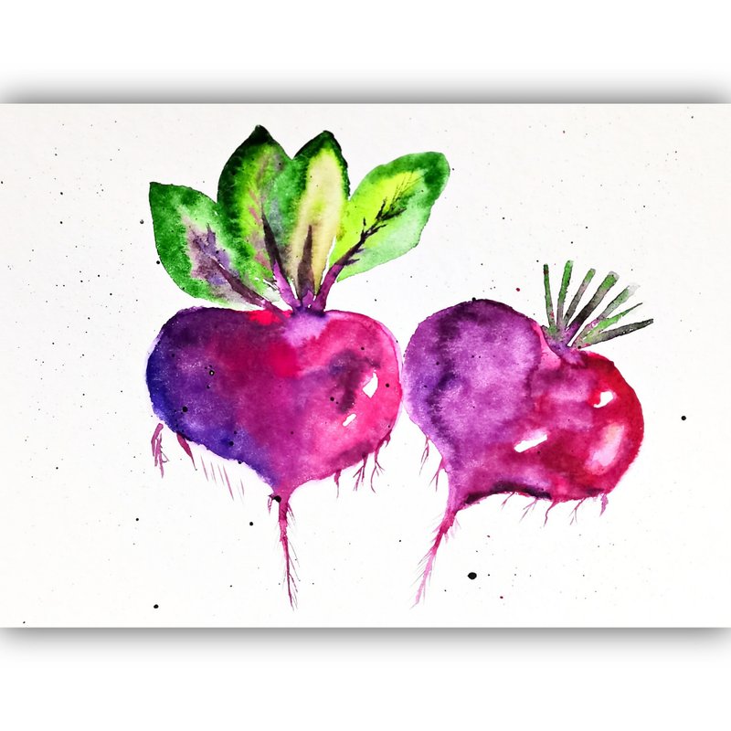Watercolor Original Beet Painting Vegetable Room Decor Kitchen Art - 海报/装饰画/版画 - 纸 多色