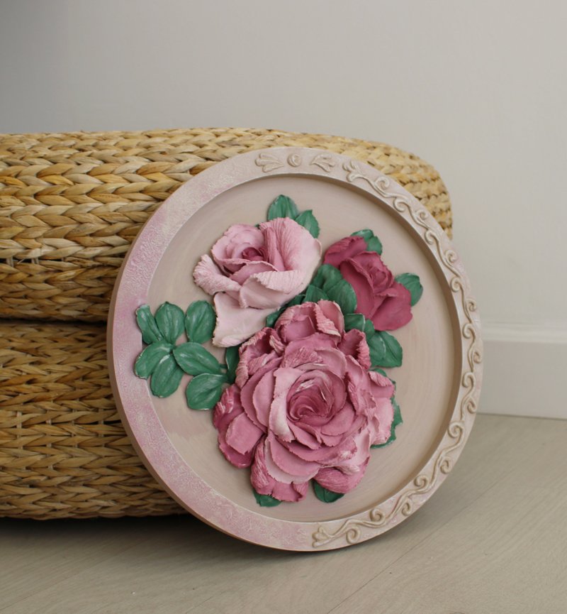 玫瑰雕塑绘画、调色刀花、石膏花艺 - 墙贴/壁贴 - 其他材质 