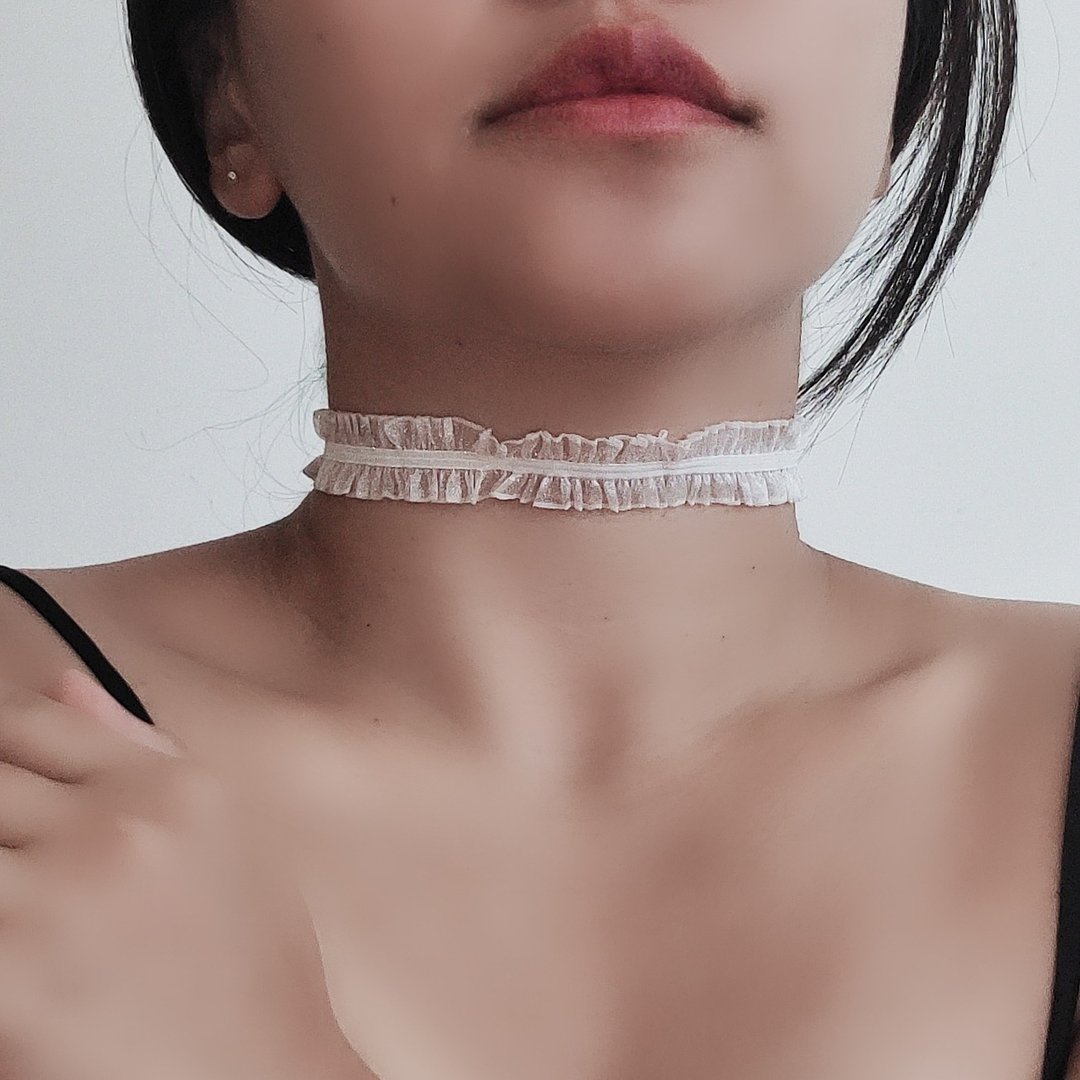 裸肌感 弹力半透花边蕾丝choker 白 复古风 - 颈链 - 棉 白色