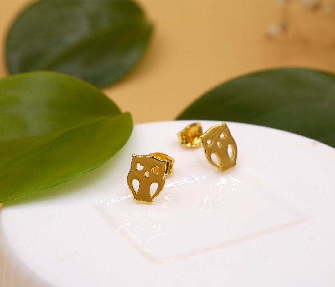 Little owl Earring - Gold plated on brass , Little Me by CASO jewelry - 耳环/耳夹 - 其他金属 金色