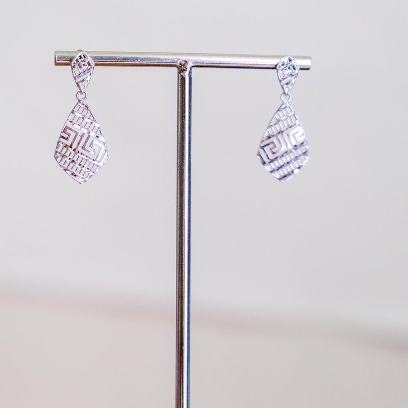 Geometric 几何图形迷宫耳环 | 意大利925纯银玫瑰金镂空 - 耳环/耳夹 - 银 透明