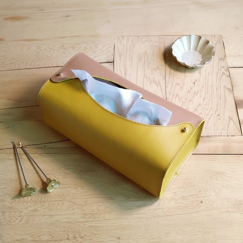 花苞—皮革面纸盒 绿叶深棕款 家用 车用 - 纸巾盒 - 真皮 绿色