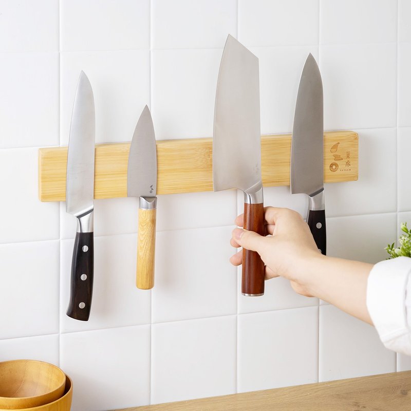 叶添-配件系列 竹制磁吸刀架 (40cm) - 菜刀/刀架 - 竹 