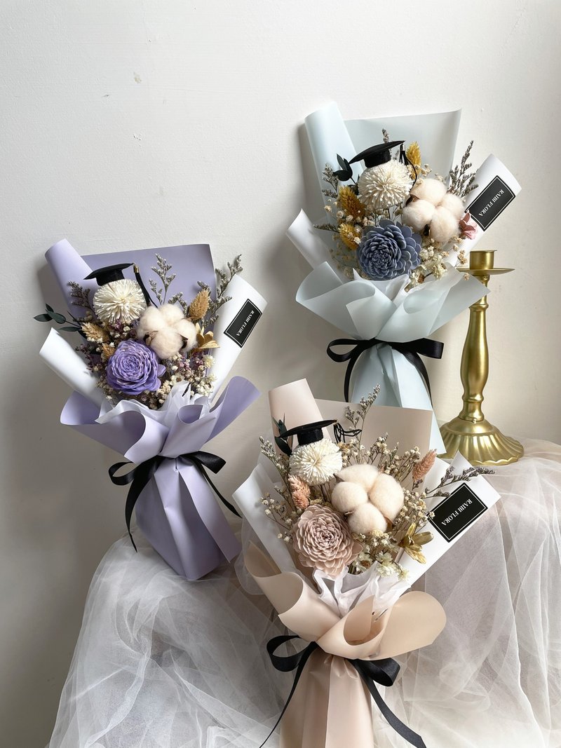 毕业花束III 三色/干燥花束/毕业花束/满天星干燥花/木棉花干燥花 - 干燥花/捧花 - 植物．花 