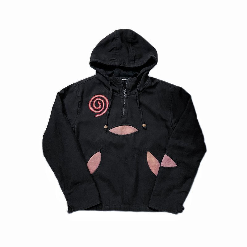 Vintage Nepal Patckwork Hoodie 尼泊尔拼接多口袋连帽上衣 - 中性连帽卫衣/T 恤 - 棉 黑色
