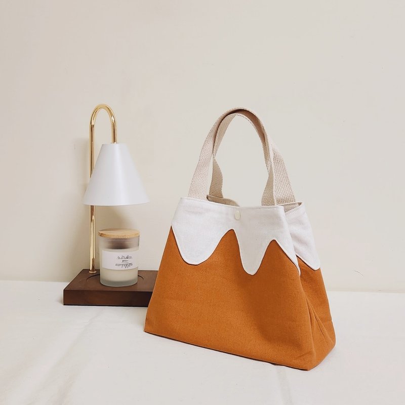 橘色富士山手提斜背两用包-无附赠背带 - 手提包/手提袋 - 棉．麻 