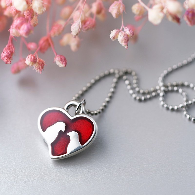 珐琅彩绘系列 爱情呢喃 爱心造型项链 浓情红心款 (NLAJA0801N-2) - 项链 - 纯银 红色