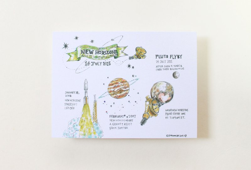 天文系列明信片。新视野号飞掠冥王星 - 卡片/明信片 - 纸 白色