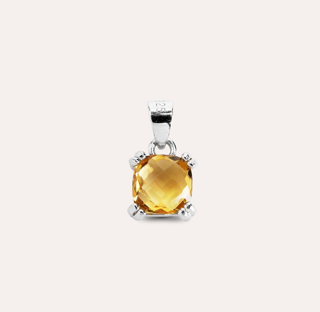 安珠 黄水晶 黄色 方形 6mm 坠子 经典系列 Square P 宝石银饰 A - 项链 - 银 黄色