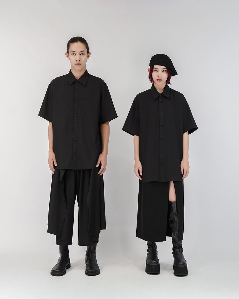 MUKK DESIGN 立体车缝线造型衬衫 - 男装衬衫 - 聚酯纤维 黑色