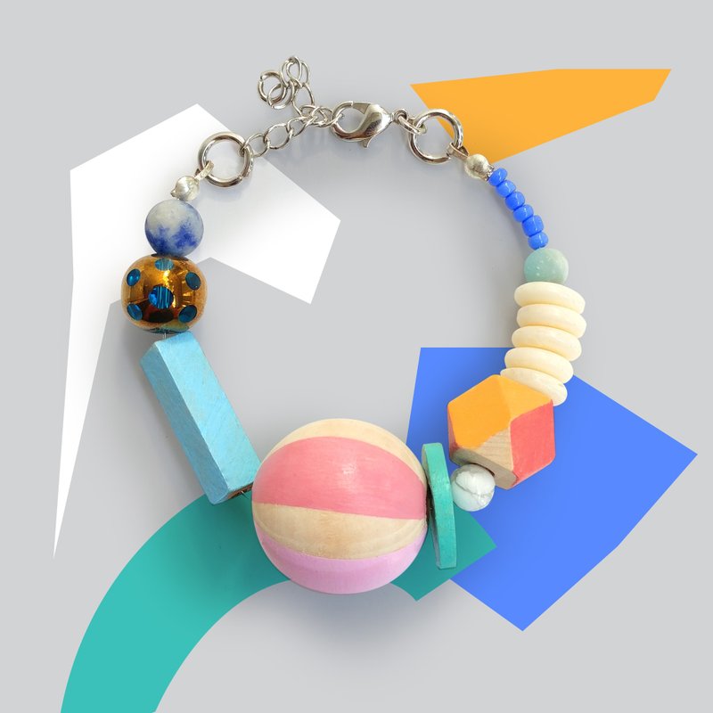 Puppets 木头 手链 细小款 木珠 彩色石头 手绘木 链 - 手链/手环 - 木头 多色