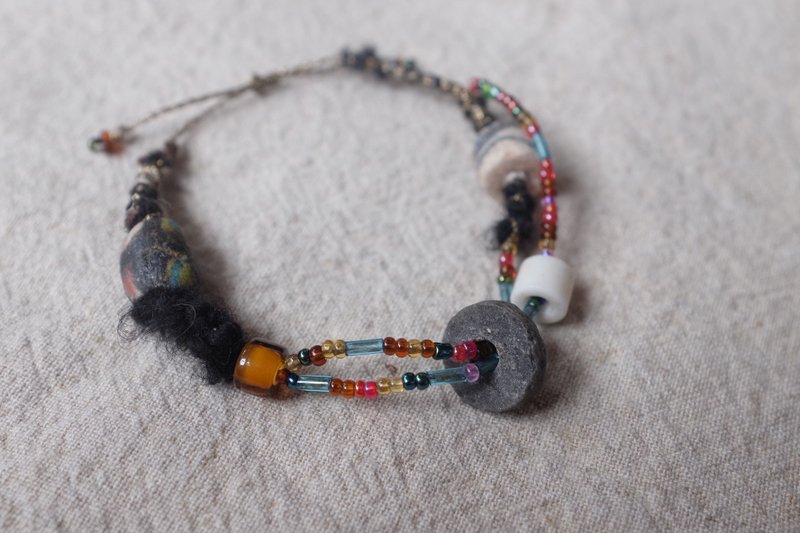 Choy Suey 手绳 手链 吉普赛手链 全手编织 嬉皮手绳 (黑) - 手链/手环 - 羊毛 黑色