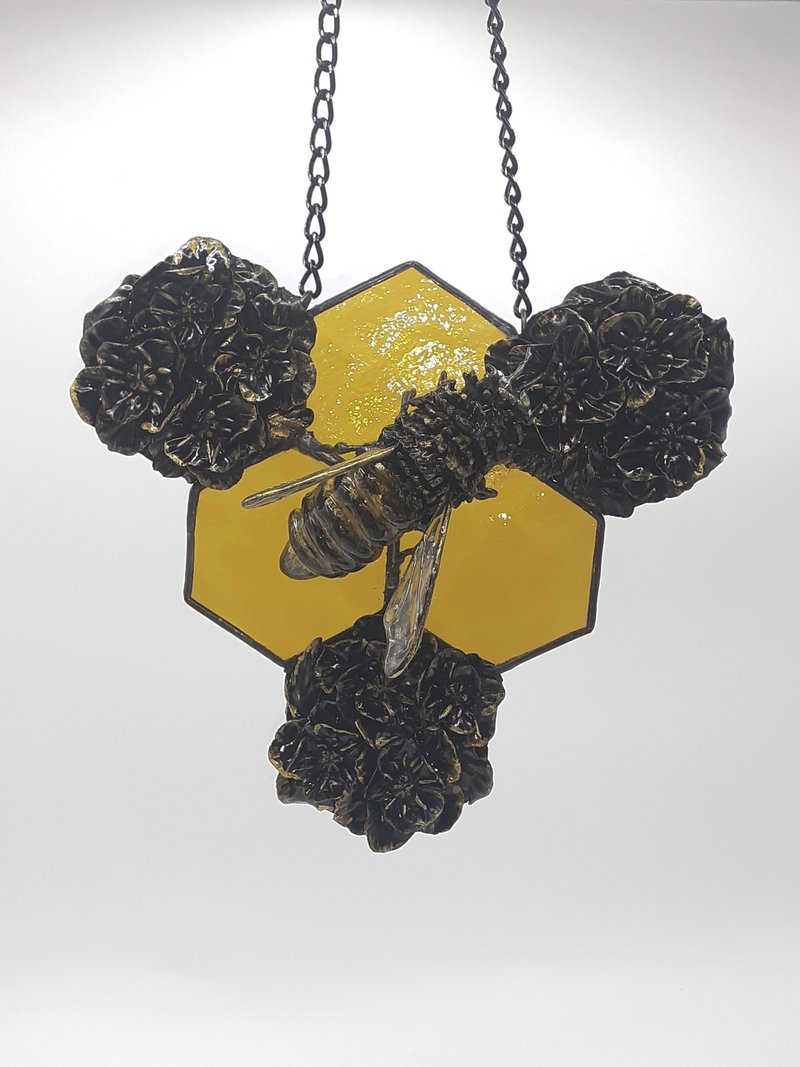 彩色玻璃蜜蜂装饰品蜂窝聚合物粘土捕梦网花 - 墙贴/壁贴 - 玻璃 多色