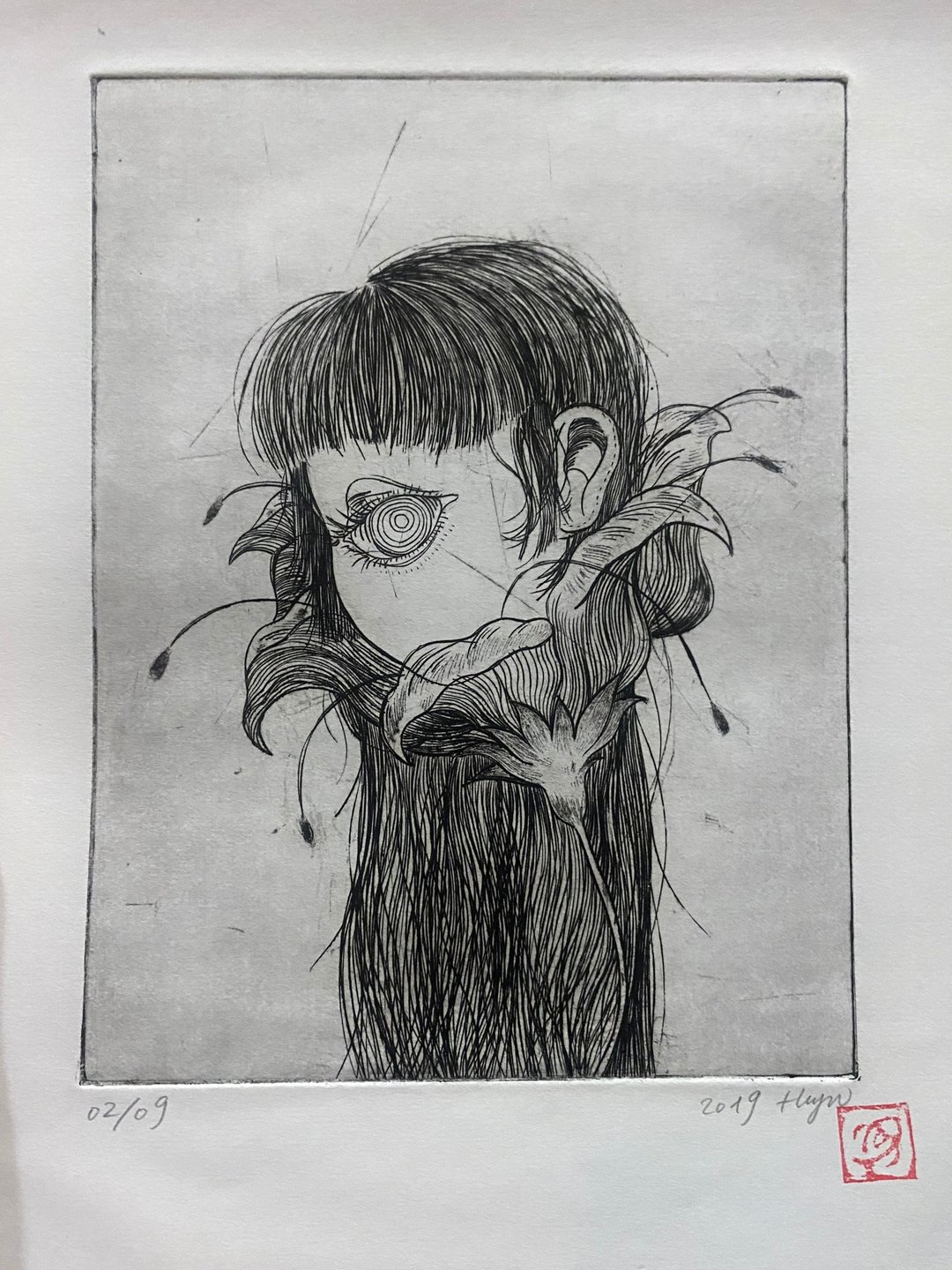 凹版画-单眼女孩 - 海报/装饰画/版画 - 纸 黑色