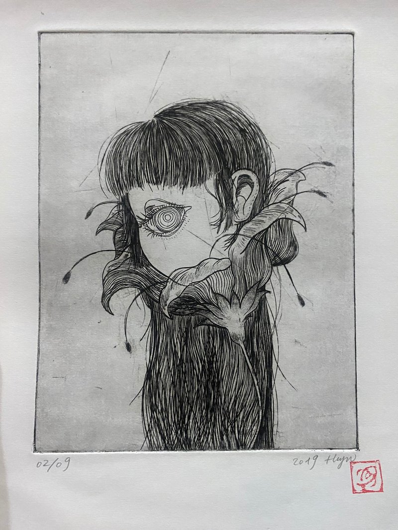 凹版画-单眼女孩 - 海报/装饰画/版画 - 纸 黑色