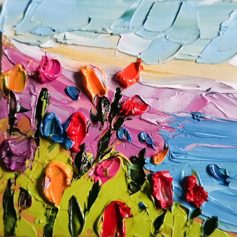 California Poppy Painting 油畫原作 Original Art 手工油畫 Small Oil Painting 油畫 by Verafe - 海报/装饰画/版画 - 其他材质 多色