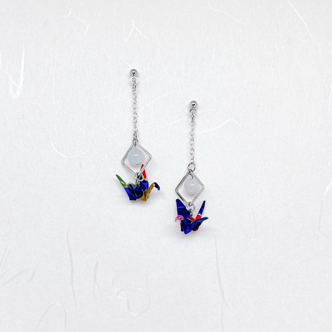 Chearrings | Origami 日本和纸 手工折纸 纸鹤耳环 | 款式C003 - 耳环/耳夹 - 纸 蓝色
