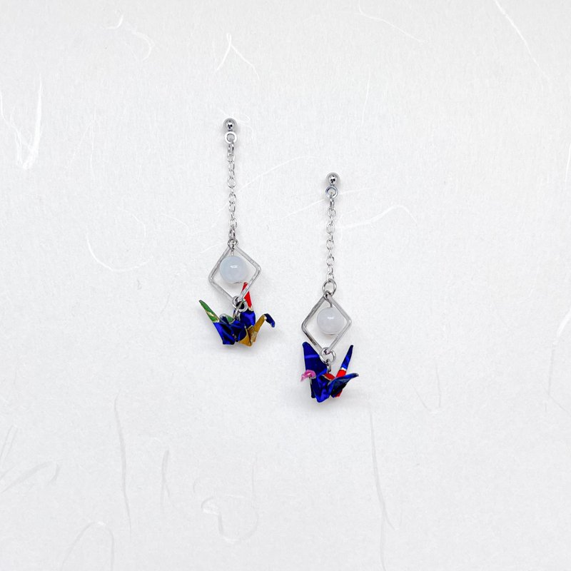Chearrings | Origami 日本和纸 手工折纸 纸鹤耳环 | 款式C003 - 耳环/耳夹 - 纸 蓝色