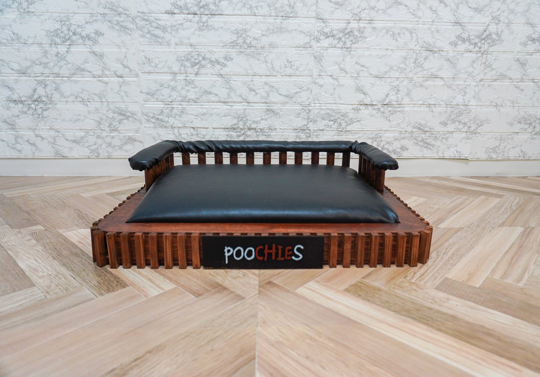 Modern wooden dog and cat sofa, Black leather pet bed, Pet Sleeping Place - 其他家具 - 木头 咖啡色