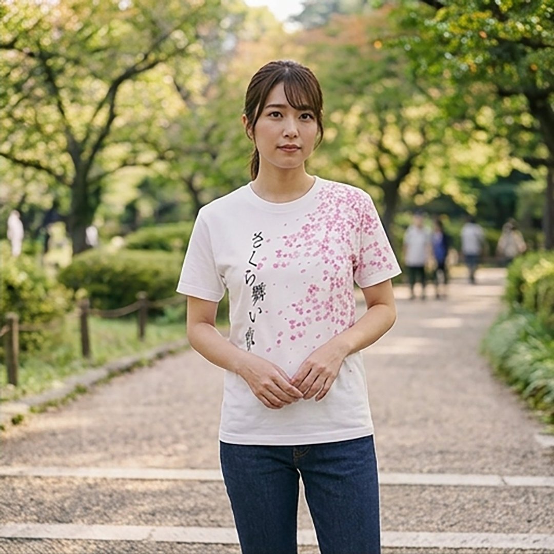 樱花纷飞。001 - 女装 T 恤 - 棉 