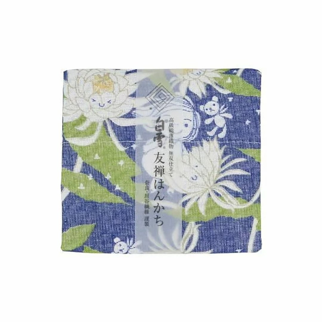 京友禅染手帕 / 月下美人 蓝色 - 手帕/方巾 - 棉 蓝色