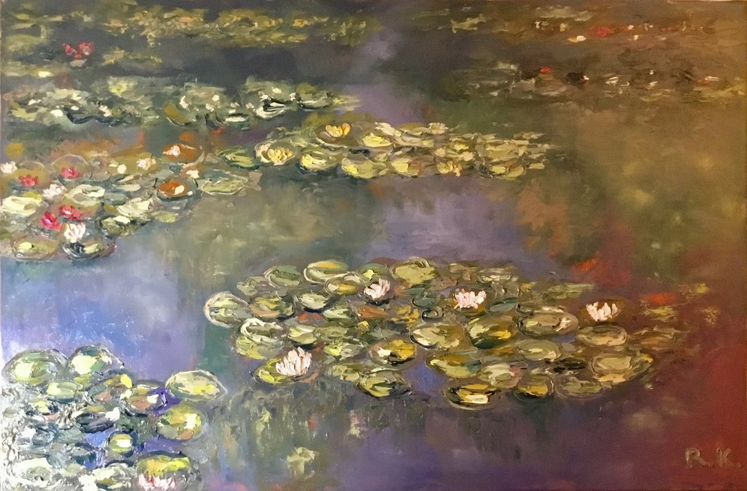 池塘的宁静 原创油画画布 – 80×120 厘米 – 印象派 - 墙贴/壁贴 - 其他材质 绿色