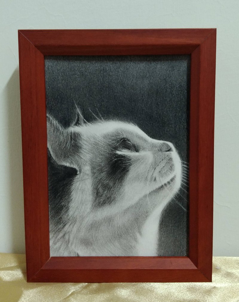 摆设 / 猫 / 炭精笔画 / 原稿 / 含框 - 海报/装饰画/版画 - 纸 