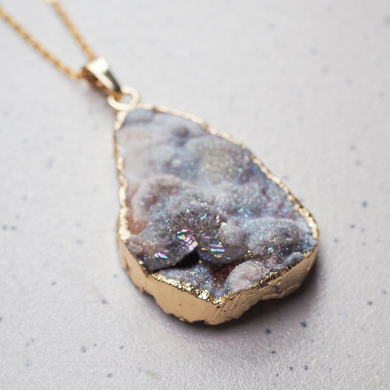 幻彩星球  灰玛瑙原矿石  长项链  毛衣链  Wood Tansy - 长链 - 宝石 银色