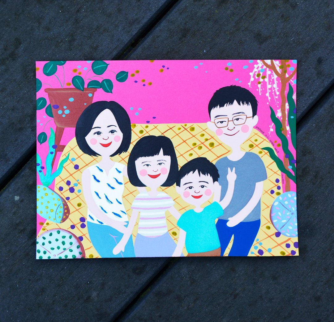 可爱 定制全家福-4人 亲子肖像 生日/全家福/结婚/圣诞节/母亲节 - 订制画像 - 纸 多色