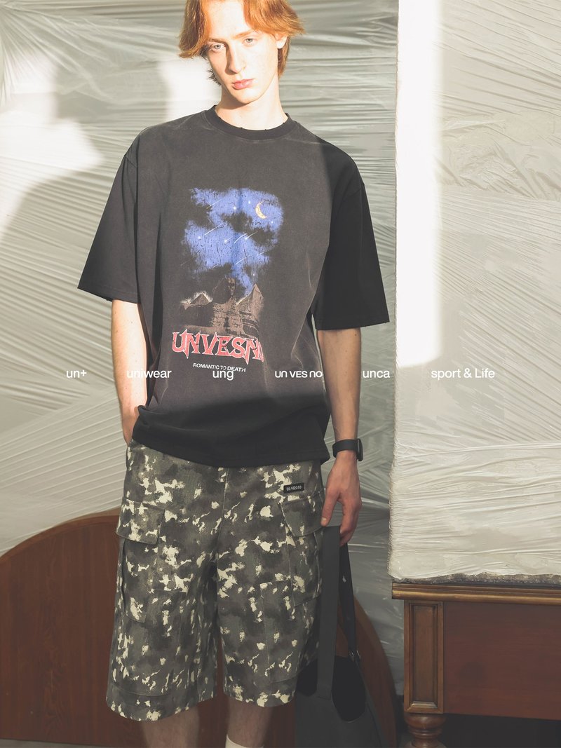 Unvesno(UN) NewVintage金字塔狮身人面像水洗做旧男女短袖T恤 - 男装上衣/T 恤 - 其他材质 