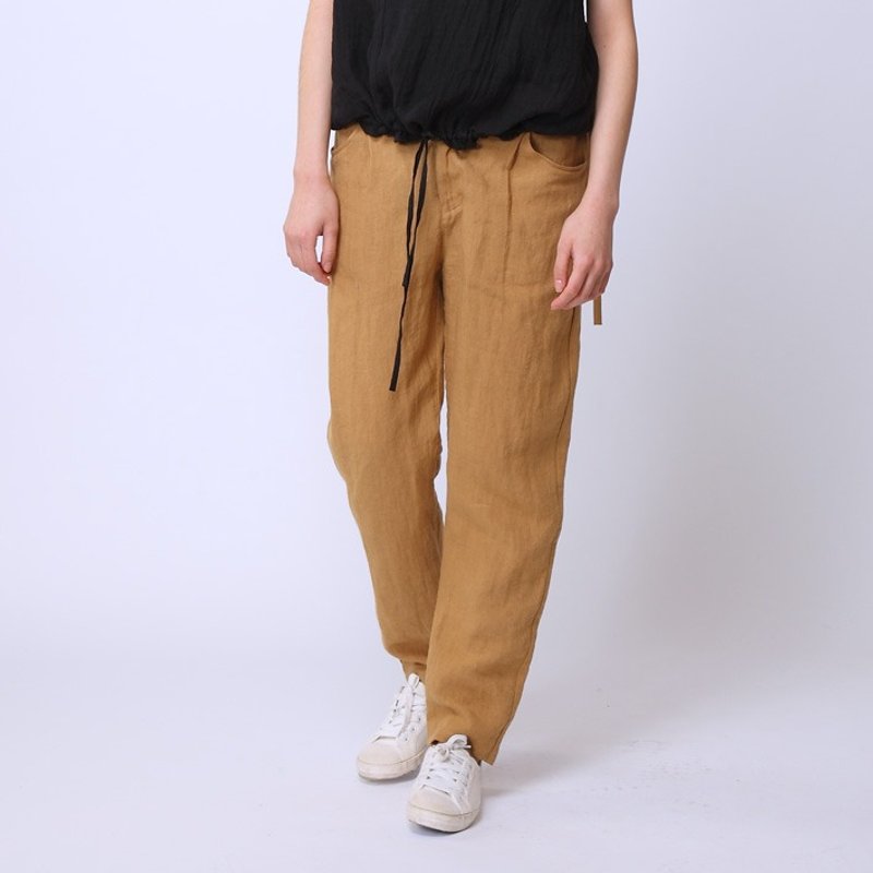 不服 复古亚麻夏季长裤  土黃  P151215 - 女装长裤 - 纸 黄色