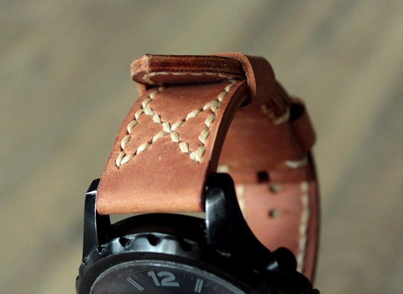 真皮表带浅棕色男士皮革表带腕带 - 表带 - 真皮 橘色