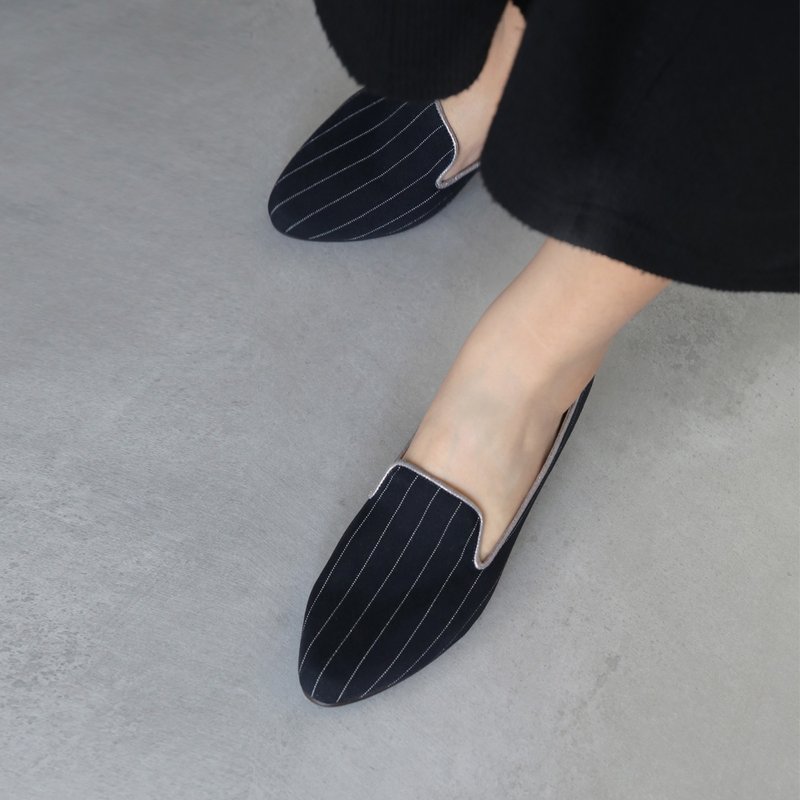 British Nancy (绅士蓝) Heeled Loafers 英伦系 | WL - 女款牛津鞋/乐福鞋 - 棉．麻 蓝色