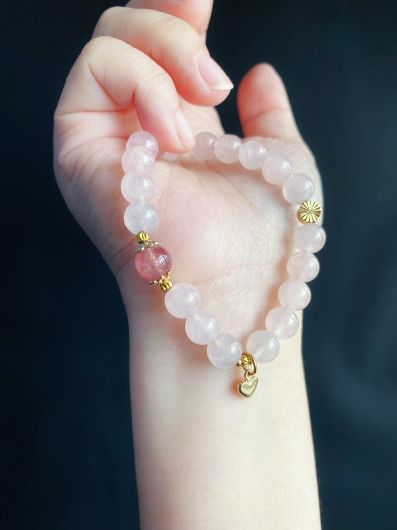 草莓晶 粉晶  桃花人缘款 闺蜜 设计款 手链 礼物 天然石 - 手链/手环 - 水晶 粉红色