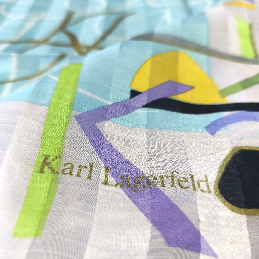 Karl Lagerfeld 古着丝巾 抽象粉彩色调图案 (23 寸) - 丝巾 - 棉 透明