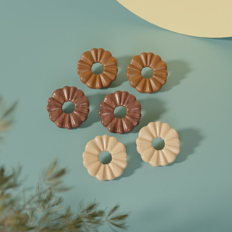 花好月圆 - 清新 - 实木制耳环 / 新复古系列饰品 (耳针、耳夹款) - 耳环/耳夹 - 木头 多色