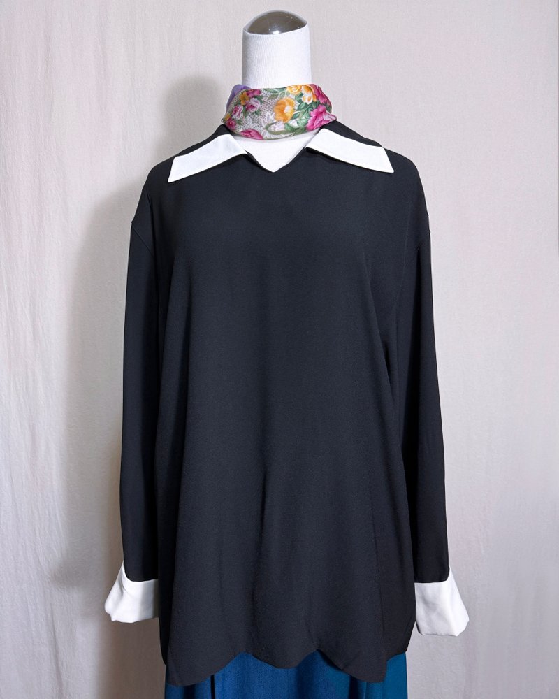 精致袖扣长袖古着衬衫/ 国外带回 VINTAGE - 女装衬衫 - 聚酯纤维 黑色