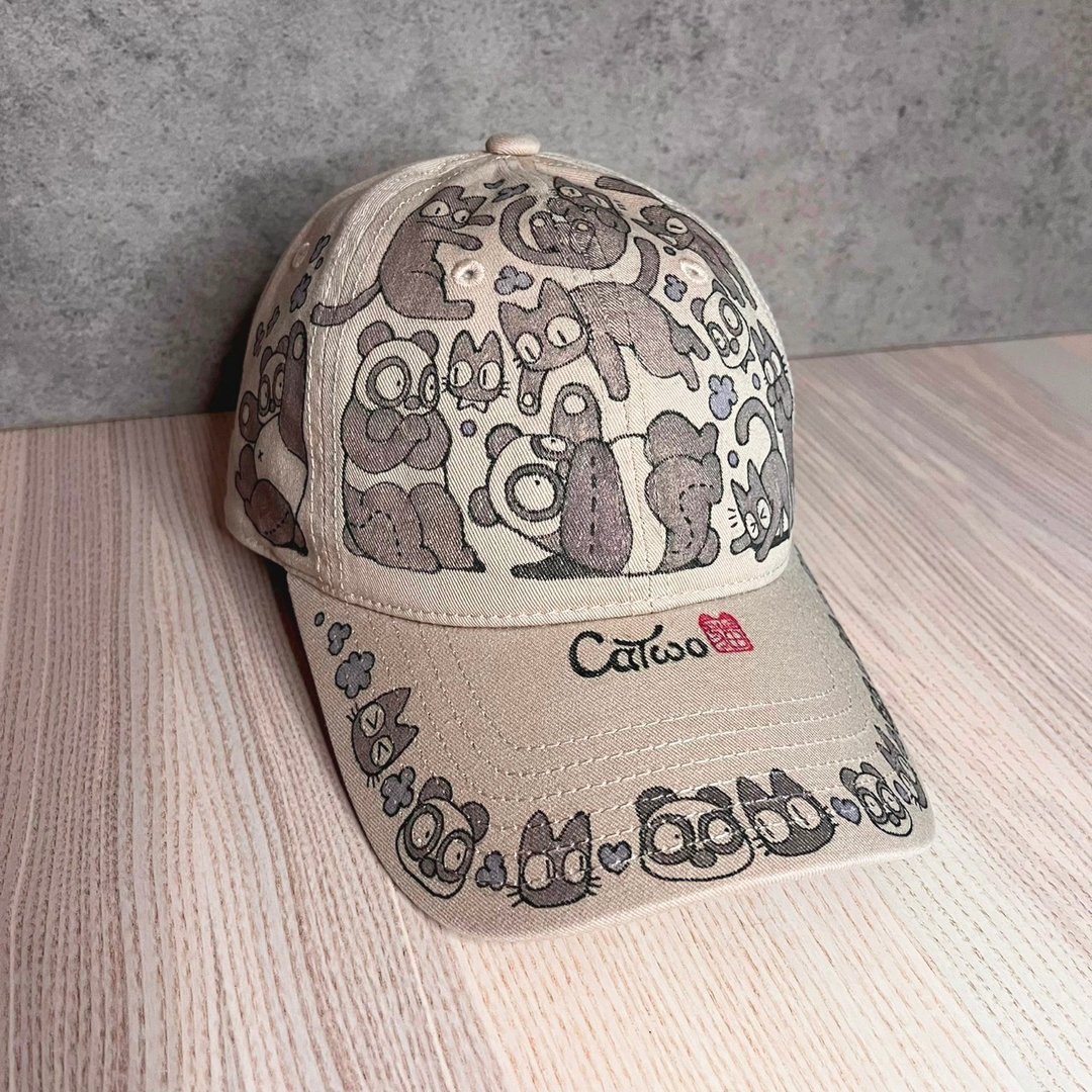 CaTwo 猫 2 | 订制 | 涂鸦系列 手绘帽 棒球帽 老帽 鸭舌帽 - 帽子 - 棉 卡其色