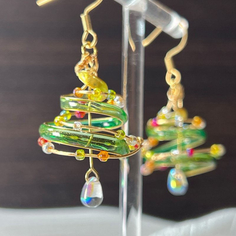 缎带圣诞树项链 耳环 - 耳环/耳夹 - 树脂 