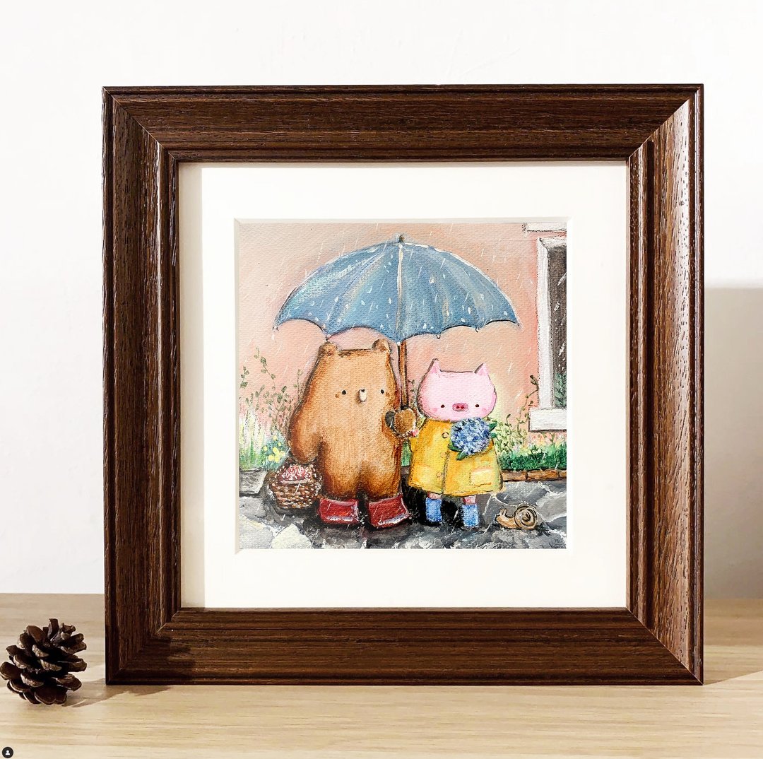 【印刷画/原画】Little Bear and Pig - Raining 雨天 - 海报/装饰画/版画 - 其他材质 